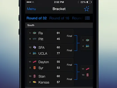 NCAA Bracket for theScore iOS basketball dark fireworks ios iphone sports thescore