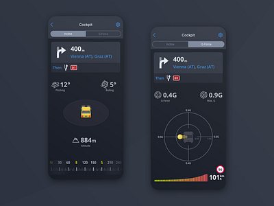 Cockpit add-on, incline and g-force app design gforce gps iphone navigation slovakia uiux ux