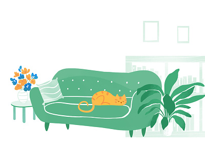Pretto's homepage cat couch dyeos flower home house illustration living pretto quiet room