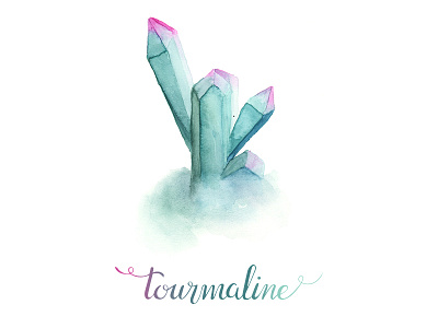 Tourmaline calligraphy crystals gemstones hand lettering watercolor