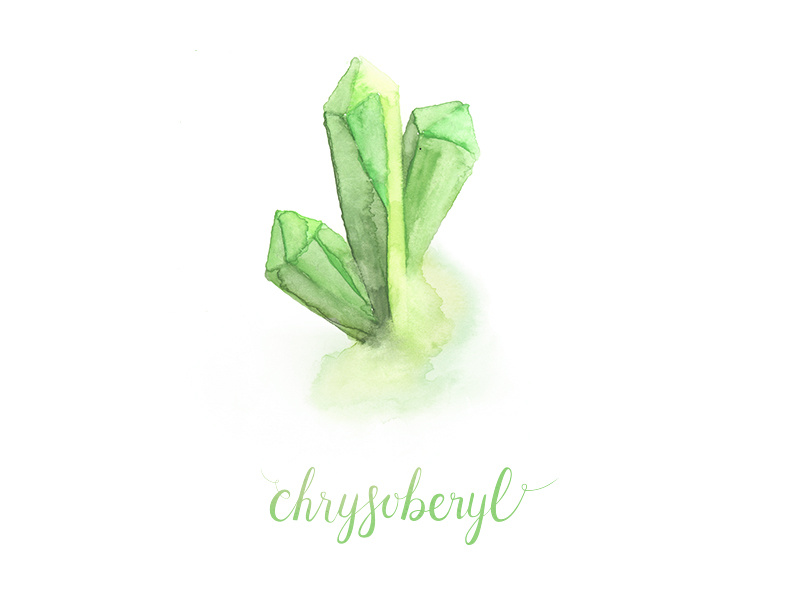 Chrysoberyl calligraphy hand lettering gemstones crystals watercolor