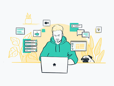 Remote work character desk focus homeoffice illustration product remotework