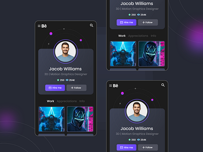 DailyUI - Day 06 - Behance Profile Redesign app behance dailyui dark darkmode design ui