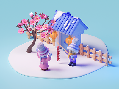 Spring Festival 3d illustration isometric