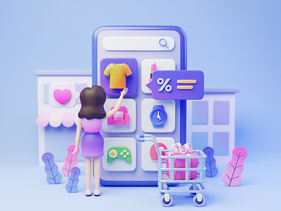 E-commerce 3d buy cart classification design discount ecommerce illustration presentation select startup