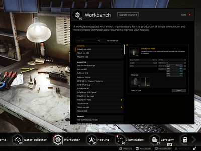 Escape from Tarkov - Workbench crafting eft escape from tarkov game game design ui ui design workbench