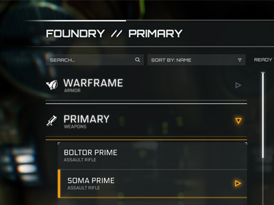 Warframe Foundry Redesign Concept 01 fui games gaming ui ux warframe