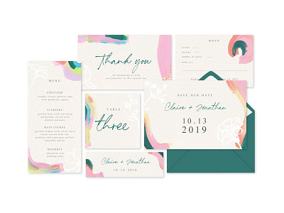 Wedding Invitation Set in Abstract Mood abstract botanical floral graphic design illustration invitation pink set wedding