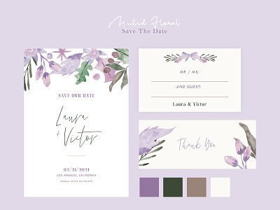 Muted Floral Save The Date Set botanical design graphic design illustration invitation set wedding