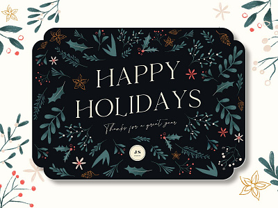 Holiday Card with Hand Drawn Botanical Illustration