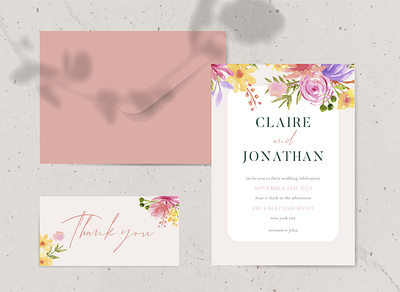 Summery Theme Watercolor Botanical Wedding Set botanical design graphic design illustration invitation set wedding