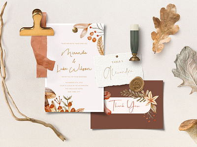 Wedding Invitation Autumn Theme botanical design graphic design illustration invitation wedding