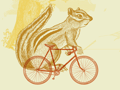 💀🎨 Animal Kingdom 03 animal animal kingdom bike chipmunk cute design friendly illustration kanye layers overlap ride squirrel tree warm yellow