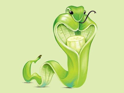 💀🎨 Wonderfully Weird 01 animal animal kingdom banana chip cobra combine dead art design green illustration odd peel photoshop slither snack snake tasty tongue transform weird