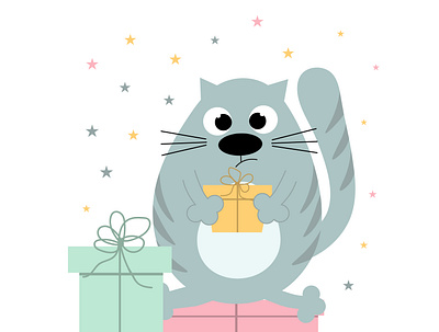 Cat with gifts. animation app art branding clean design flat graphic design icon illustration illustrator logo logo design minimal typography ui ux vector web website