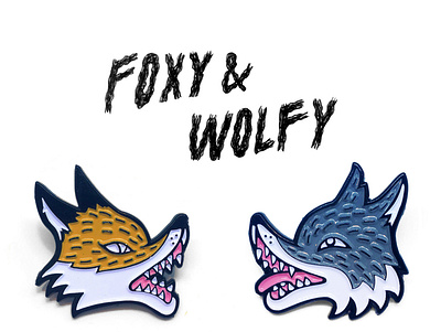 Foxy & Wolfy enamel pins branding design enamel pin font graphic design hand type illustration logo typography