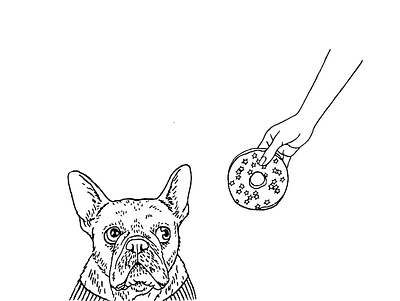 Frenchy and Donut bakery brand branding donut french bulldog hand drawn illustration linework logo minimal wall art