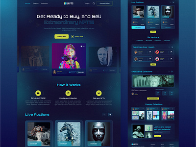 UNFT - NFT Marketplace Landing Page art attractiveui bitcoin bitcoin exchange blockchain cryptoart cryptocurrency dark ethereum ico landing modern neon nft nft art nft landing page design token trending uiux websitedesign