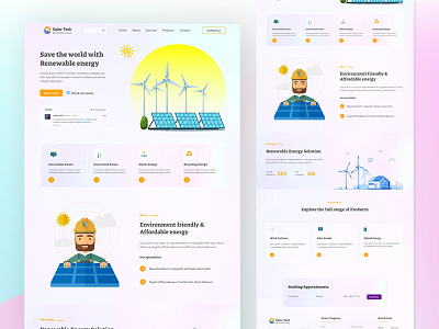 Solar Tech Renewable Energy Landing Page attractiveui batery biogas clean electricity energy hydropower landing manufacture power product renewable energy solar panel solar power solar tech sun tree uiux websitedesign windmill