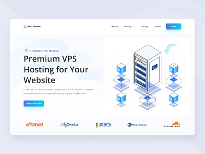 Host Ocean - VPS Hosting Landing Page attractiveui cloud cloud hosting computer data center design trend domain hosting hosting template illustration internet landing page minimalist server ui uiux vps web hosting website websitedesign