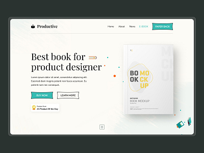 Productive - Book Landing Page 2022 trend attractiveui book ebook education interface landing page learning library minimalist modern ui note book online book online book store product read reading app uiux web design webdesign