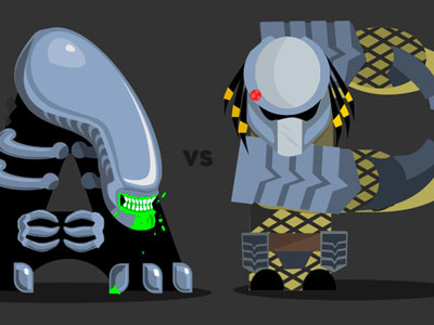 Alien vs Predator (alphabetic) character design flat illustration sticker art