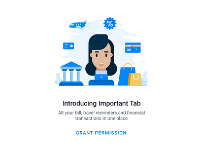 Empty State for Important tab app bank banking bill business character credit creditcard deals fintech flight girl illustration interface promotions reminder shop travel truecaller ui