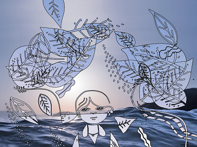 Winds autumn girl illustration kid leaves ocean photography sea seasons summer swimming water