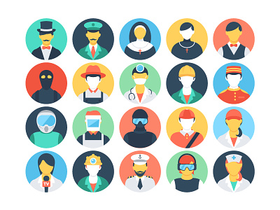 45 Flat Professions Vector Icons