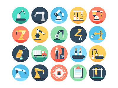 Flat Manufacturing And Production Icons