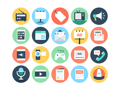 Flat Advertising and Media Icons