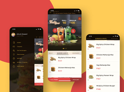 McDonald's App brown burger fastfood food app fries online ordering red ui ux yellow