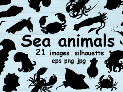 sea animals silhouette bath bundle animals crab graphic illustration jellyfish marine ramp set shrimp silhouette underwater vector