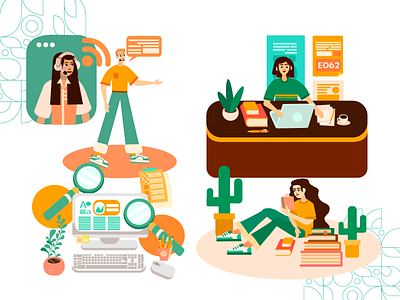 Flat illustrations about the services provided by the company