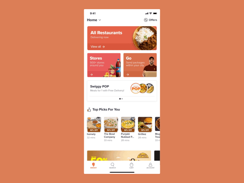 Food discovery concept for Swiggy