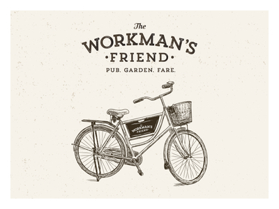 The Workman's Friend bicycle branding charlotte irish logo pub restaurant signage texture vintage