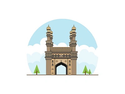 Charminar Hyderabad - INDIA building charminar cityscapes design design art heritage heyderabad illustration india landmark strokes