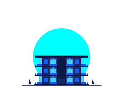 The Blue Building architechture blue and white branding building design illustration illustrator random sketch tree ui vector