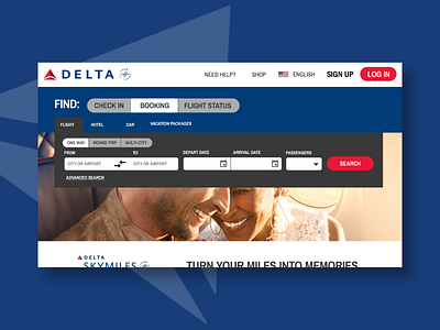 #003 Daily UI - Landing Page (Delta Redesign) 003 airliner booking dailyui dailyuichallenge delta delta airlines forms landing page redesign search travel