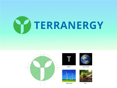 " Terranergy Logo" blue branding earth graphic design green greenenergy greenpower leaf logo power tree windturbine world