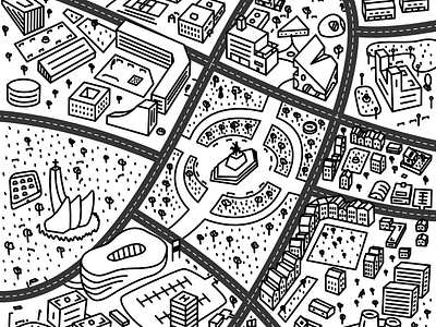 Imaginary city map black and white city illustration map