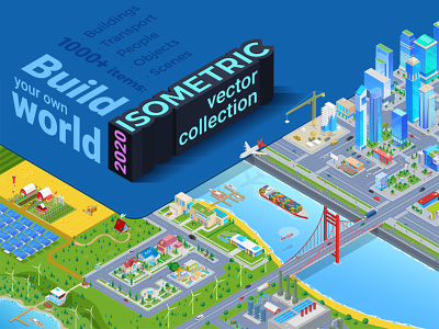 Isometric Vector Collection 2020 2020 3d buildings cars collection design illustration infographics isometric people scene generator trendy vector world builder
