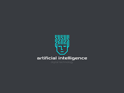 Artificial Intelligence Logo AI chip cyber design digital face head linear logotype neon outline robot technology