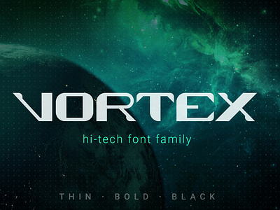 Vortex Font Family army blockchain design digital font game hi-tech modern reality robot sci-fi space sport technology typeface typography virtual war