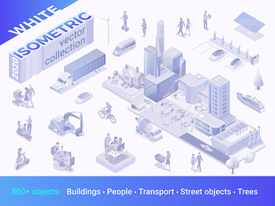 Isometric Vector Collection 2020 WHITE 3d builder collection constructor flat generator illustration isometric monochrome one-color scene vector white world