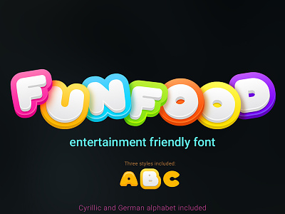 Funfood Font advertising alphabet app book children cyrillic entertainment font friendly fun funny game german header kids promo title toy toys web