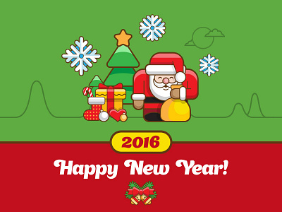 Happy New Year 2016! 2016 christmas gift happy linear lineart new outline santa snowflakes tree year