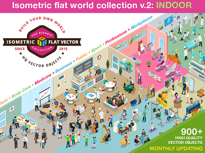 Isometric flat world collection version 2: INDOOR