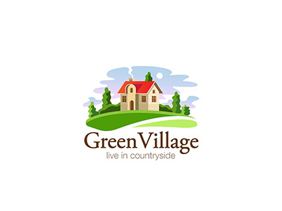 Village House Logo Real Estate countryside estate farm fields house logo logotype nature real village