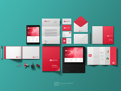 Identity Mockup 4k top view 1 album blank brand card envelope identity ipad logo mockup paper surface vizit